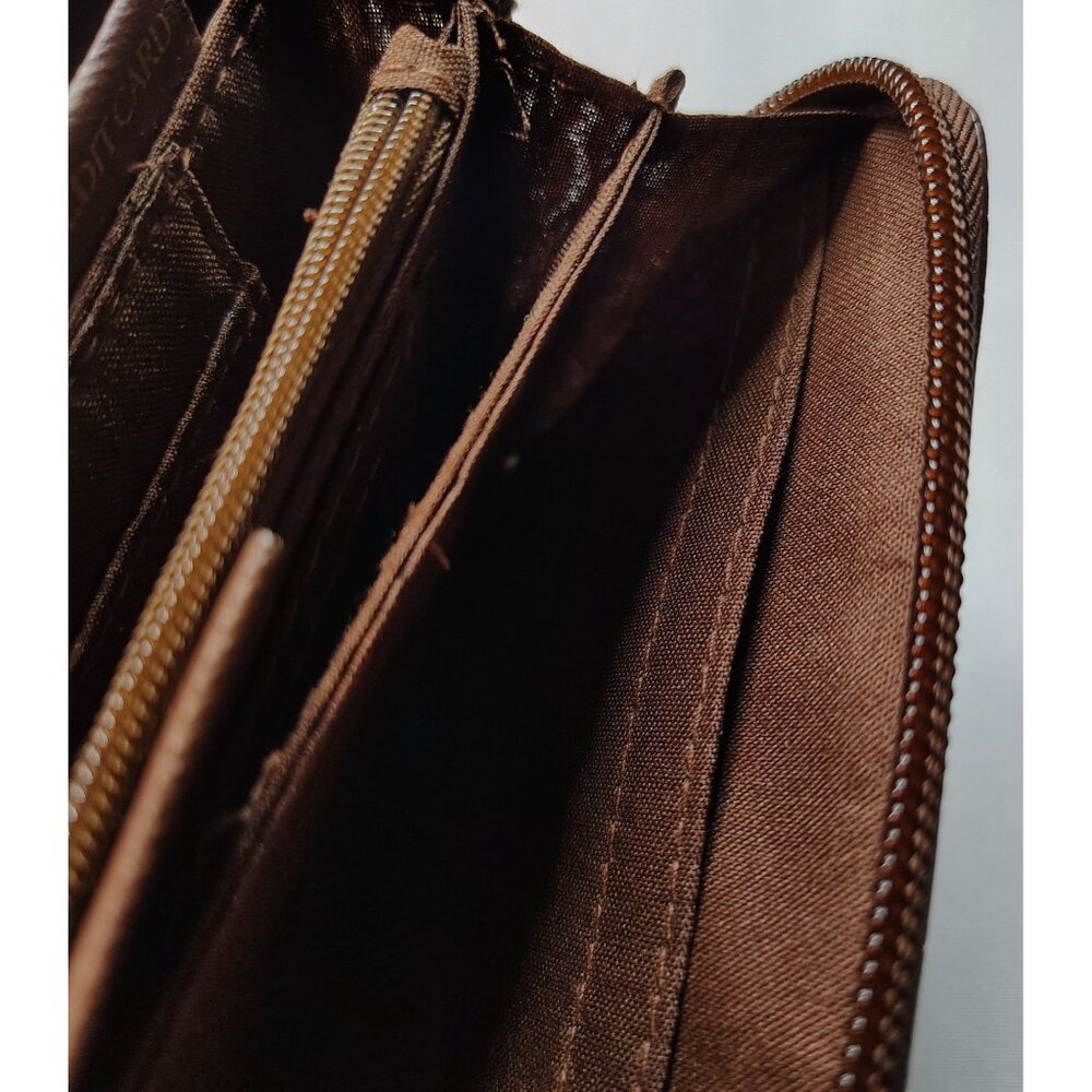 Brown Faux Croc Zip Wallet Vinyl Organizer Credit Card Holder Money Compartment - Picture 10 of 14